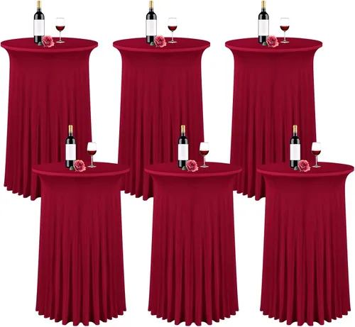 Miniatura 15 de fani Paquete de 6 faldas redondas de 32 x 43 pulgadas, falda de mesa de cóctel de elastano, ajustable con parte superior alta, mantel elástico