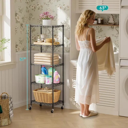 Miniatura 3 de SINGAYE Estantería de alambre para armario: unidad de metal ajustable para organización de lavandería, baño, cocina, almacenamiento en el hogar
