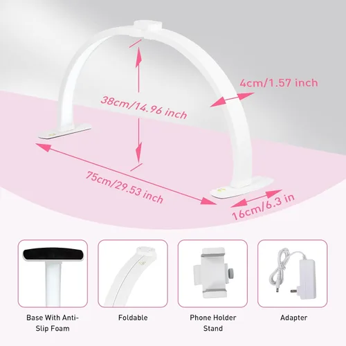 Miniatura 2 de HITTI Lámpara de escritorio de media luna de 29 pulgadas para uñas con soporte para teléfono, lámpara de mesa plegable para uñas, lámpara de mesa