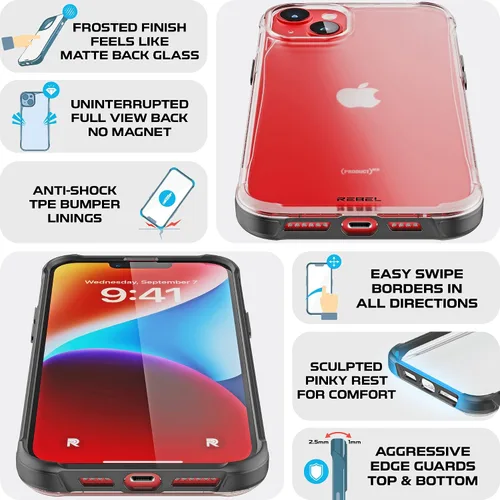 Miniatura 3 de Phone REBEL - Funda transparente para iPhone 14 Plus [Serie esmerilada Gen-4], textura mate translúcida, no se pone amarilla, protectores a prueba