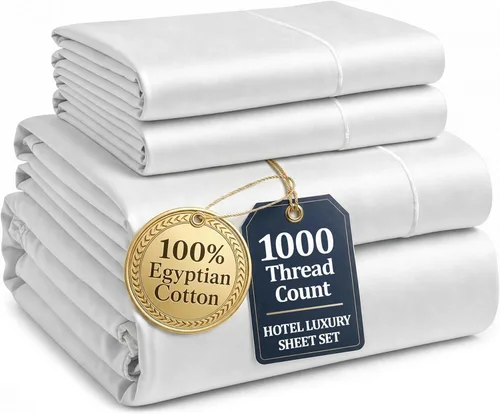 Miniatura 41 de Sábanas de algodón egipcio 100% tamaño Queen - Lujoso juego de sábanas Queen de 1000 hilos, naturalmente refrescantes y transpirables, tejido satén