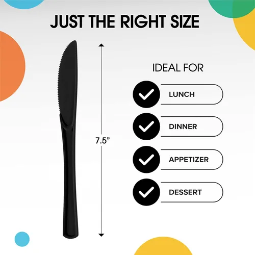 Miniatura 2 de Party Solids - Cuchillos de plástico negro, 200 piezas, cuchillos negros, utensilios desechables, juego de cubiertos de plástico resistente