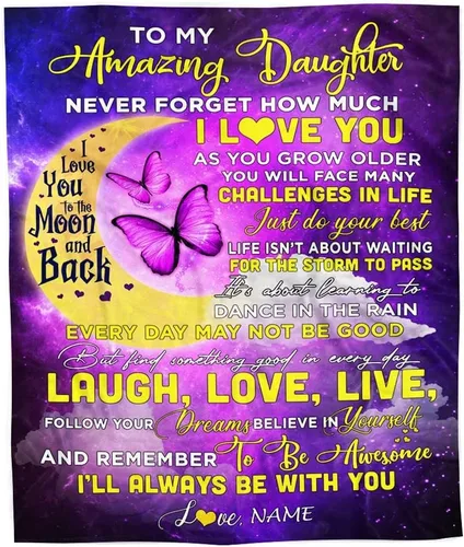 Miniatura 36 de Manta personalizada con texto en inglés «To My Daughter from Mom Dad Give You A Big Love Hug Butterfly Daughter Birthday»