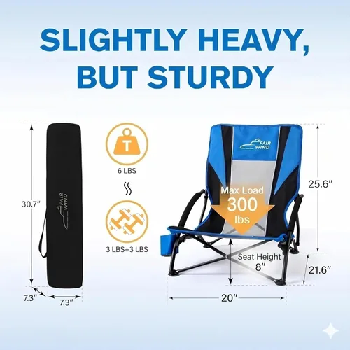 Miniatura 3 de FAIR WIND Sillas de playa con paraguas de 360° para adultos, silla de arena antideslizante resistente de 300 libras, asiento de mochila portátil