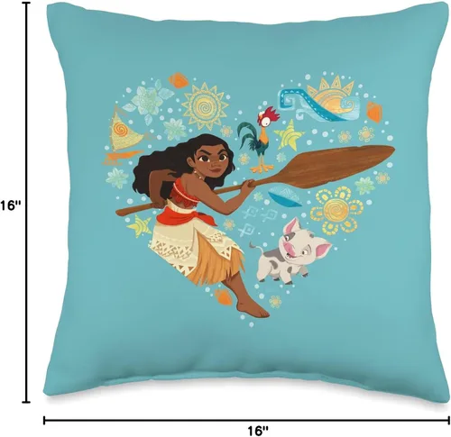 Miniatura 4 de Disney Princess Moana HEI Pua Collage - Almohada de corazón, 16 x 16 pulgadas, multicolor