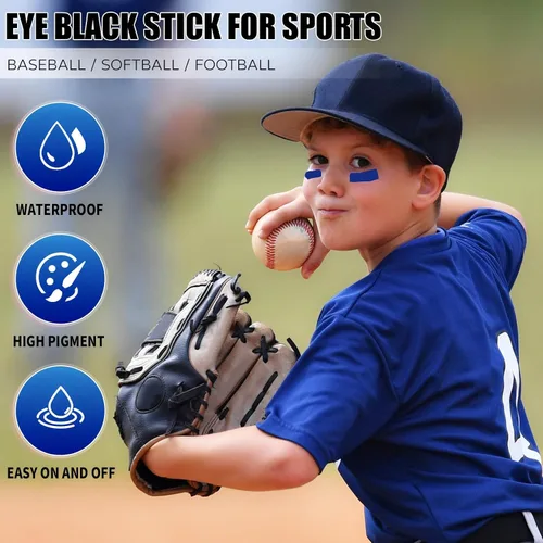 Miniatura 5 de Go Ho Pintura facial en barra mezclable en crema azul real, ojo de béisbol negro, pintura facial azul, softbol/ojo de fútbol negro, pintura facial