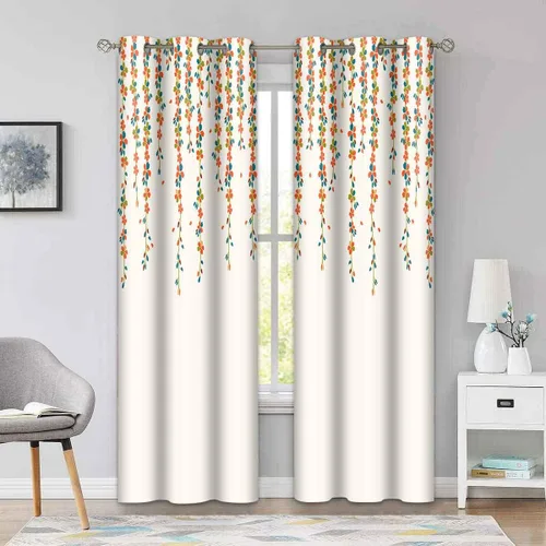 Miniatura 2 de CLOKSP0046 - Cortinas de flores que lloran, cortina con estampado de eucalipto, oscurecimiento de la habitación, tela de poliéster con aislamiento