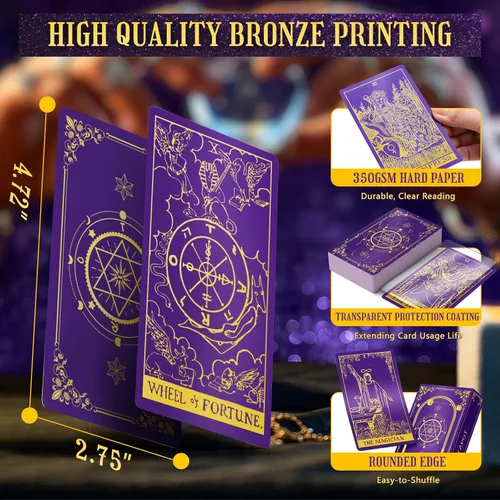 Miniatura 4 de Hihealer Baraja de 78 Cartas de Tarot con Libro Guía y Bolsa de Transporte de Lino, Cartas de Tarot Clásicas Originales para Principiantes a