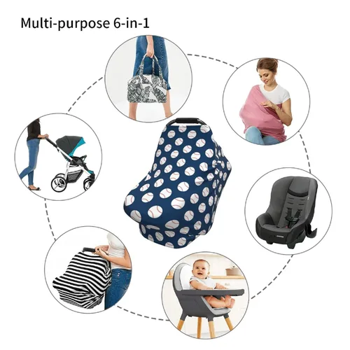Miniatura 5 de Funda de asiento de coche de béisbol azul para bebé, fundas de lactancia materna, funda multiusos para asiento de automóvil, cubierta de cochecito
