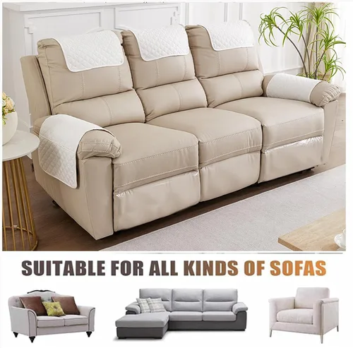 Miniatura 8 de Funda para Reposabrazos de Sofá, Funda para Reposacabezas de Silla Reclinable, Funda de Sillón con Bolsillos, Protector de Muebles Acolchado Beige