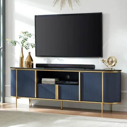 Miniatura 11 de OKD Soporte de TV acanalado de 70 pulgadas con almacenamiento, centro de entretenimiento superior de mármol sintético para televisores de hasta 80
