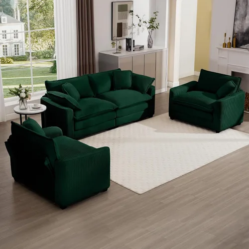 Miniatura 11 de Juego de sofá de 2 piezas de gran tamaño para sala de estar, sofá biplaza y sofá individual, asiento modular modular profundo de pana cómodos sofás