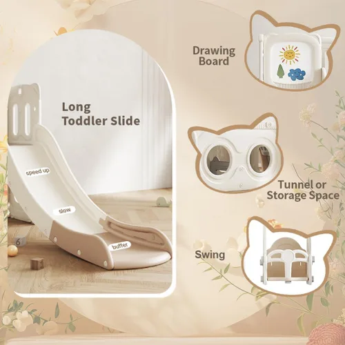 Miniatura 5 de Juego de toboganes 3 en 1 para niños pequeños con columpio y escalador, juego para niños con tobogán para niños pequeños, juego de patio trasero