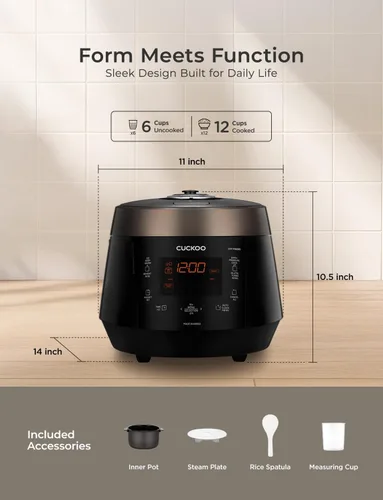 Miniatura 7 de Cuckoo CRP-P0609S - Olla de presión eléctrica para arroz, con calentamiento por inducción (negra)