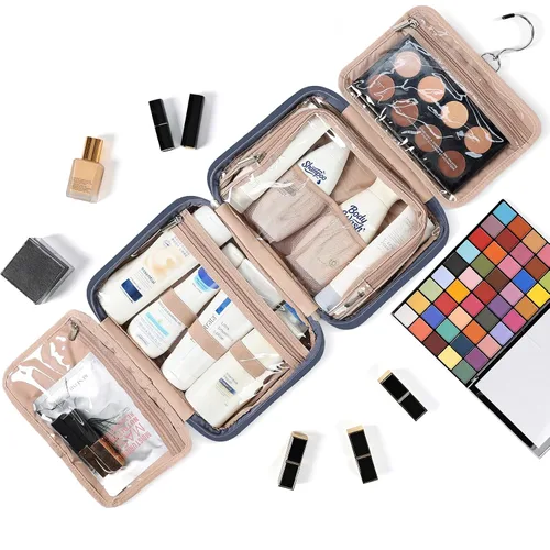 Miniatura 6 de NISHEL Neceser de viaje para mujer, organizador de artículos esenciales de maquillaje, estuche colgante para accesorios, cosméticos, Egeo-azul, M
