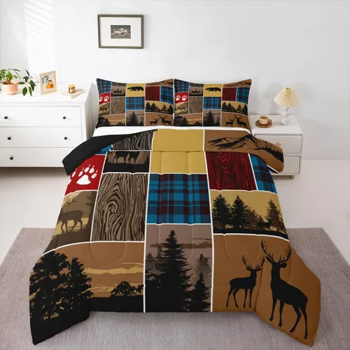 Miniatura 53 de Inserto de edredón retro de cabaña para niños, juego de edredón de retazos a cuadros para niños, adolescentes y adultos, juego de ropa de cama