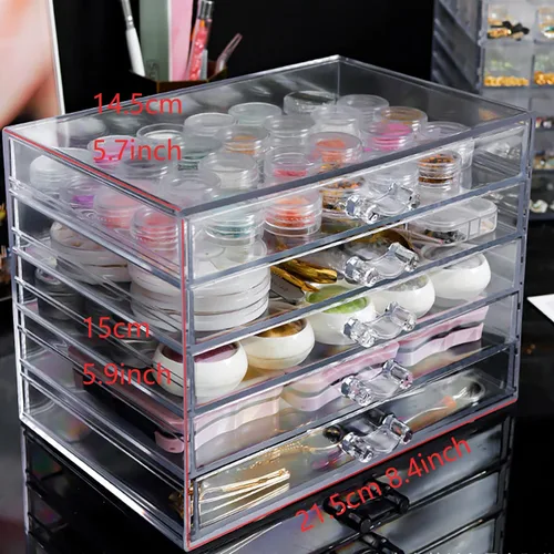 Miniatura 5 de Caja de almacenamiento de decoración de uñas de 5 niveles, acrílico transparente para arte de uñas, accesorios de joyería, caja de almacenamiento