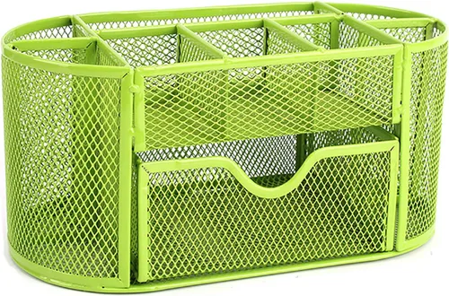 Miniatura 5 de VANRA Organizador de suministros de escritorio de malla de metal, organizador de suministros de oficina, 8 compartimentos con cajón (verde)