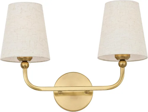 Miniatura 9 de VL837-BG-RA-2 - Lámparas de baño de 2 luces, luces de ratán dorado cepillado, aplique de doble pared con pantalla tejida a mano acampanada, apliques