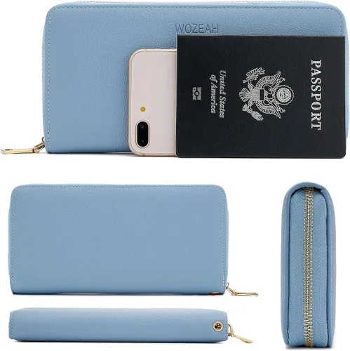 Miniatura 4 de WOZEAH - Cartera de piel sintética con cremallera y bloqueo RFID para mujer, ideal para viajar