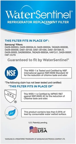 Miniatura 3 de WaterSentinel Filtro de repuesto para refrigerador WSS-1: se adapta a filtros Samsung HAF-CU1 (paquete de 3), azul, blanco