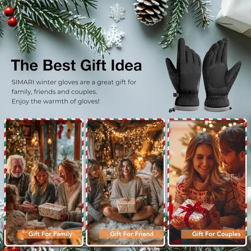 Miniatura 8 de Guantes de invierno impermeables y cálidos SIMARI con dedos táctiles, para hombres y mujeres, resistentes al viento para nieve, para clima frío