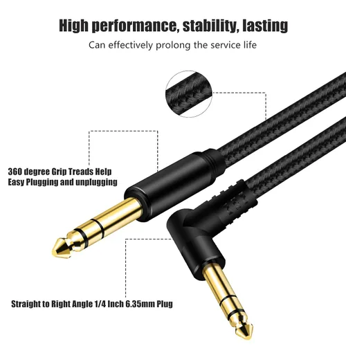 Miniatura 3 de Cable de instrumento TRS de 1/4 pulgadas de 3 pies, TRS de 0.250 in a 0.250 in TRS Cable de audio estéreo macho a macho de ángulo recto a recto