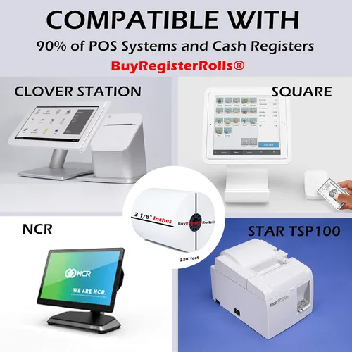 Miniatura 4 de (10 Rolls) 3 1/8 x 230 thermal paper square POS cash register thermal receipt paper rolls bpa free BuyRegisterRolls