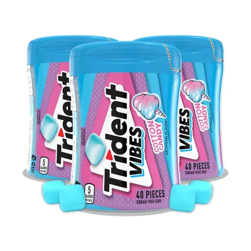 Miniatura 28 de Trident Vibes SOUR PATCH KIDS - Goma de mascar sin azúcar de frambuesa azul, 4 botellas de 40 piezas (160 piezas en total)
