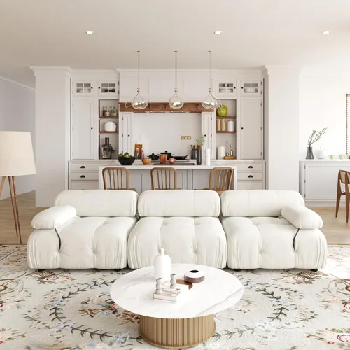 Miniatura 8 de JACH Sofá modular convertible de 104 pulgadas, sofás minimalistas de terciopelo de mediados de siglo, sofá ancho de 3 asientos moderno de lujo