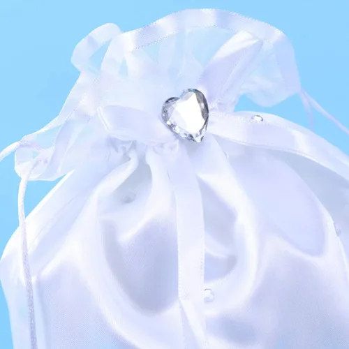 Miniatura 4 de BESTOYARD Bolso de mano de satén con decoración de flores de perlas, bolso de dama de honor con cordón para artículos esenciales del día de la boda