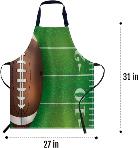 Miniatura 5 de oFloral Delantal de campo de fútbol americano y pelota, unisex, ajustable, delantal de chef de cocina, delantal para mujeres y hombres para cocina