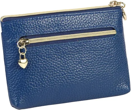 Miniatura 2 de Monedero de cuero genuino para mujer, con cremallera, bolsillo y bolsillo, Azul real