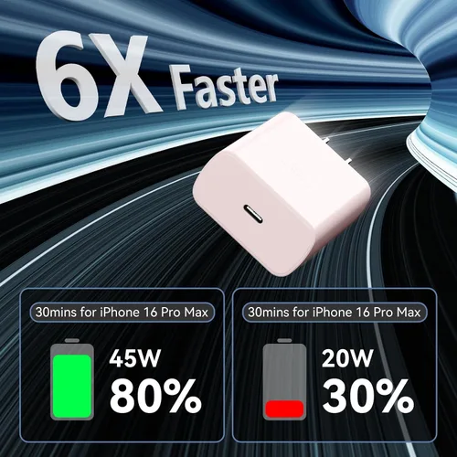 Miniatura 3 de Cargador para teléfono 17 16 Pro Max de carga rápida, bloque de carga USB C súper rápido de 45 W con cable de carga rápida extra largo de 10 pies