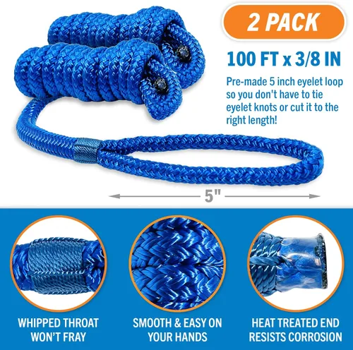 Miniatura 4 de Líneas de guardabarros para barcos, cuerda de nailon trenzada doble de 3/8 de pulgada, 6 pies con asa, paquete de 2, azul real, para boya, amarre