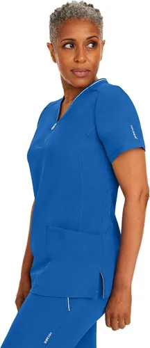 Miniatura 9 de Healing Hands Camiseta quirúrgica para mujer, 3 bolsillos, cremallera, cuello en Y, ligera, transpirable, tela elástica 2254 Sonia HH360