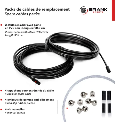 Miniatura 2 de BRANK SPORTS® Paquete de 2 cuerdas de acero de repuesto para todas las cuerdas de saltar Longitud 12 pies 2 diámetros y 7 colores para elegir