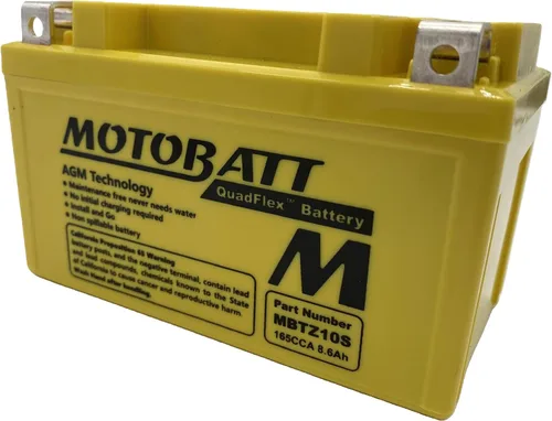 Miniatura 2 de MotoBatt MBTZ10S (12 V 8.6 Amp) 165CCA activada de fábrica QuadFlex AGM batería sustituye a YTX7A-BS, YTZ10S, ETZ10S, PC310