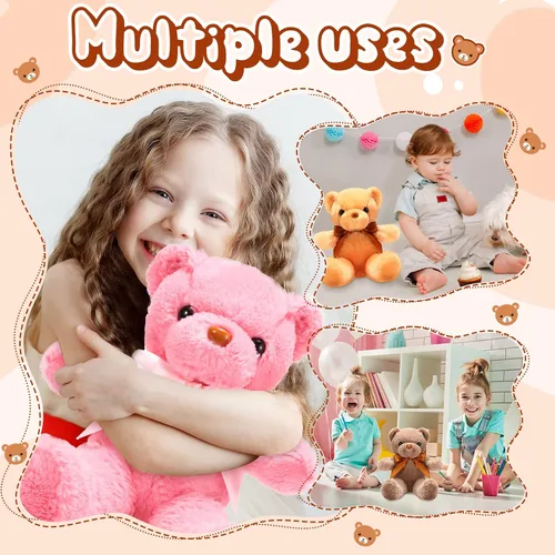 Miniatura 5 de Skylety 10 osos de peluche a granel de 12 pulgadas, osos de peluche suaves de regalo con lazo de cinta para cumpleaños, baby shower, boda