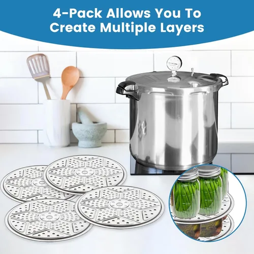 Miniatura 5 de aoulela Paquete de 4 estantes para latas a presión, estante de acero inoxidable para olla a presión, estante de conservas de 11 pulgadas para latas