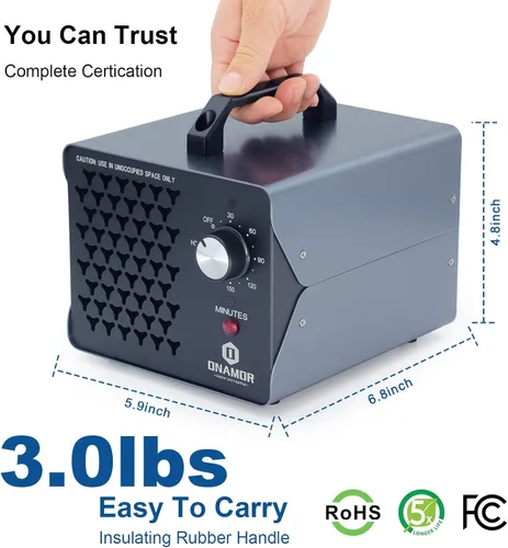 Miniatura 7 de ONAMOR Generador de ozono 83,000 mg - Máquina de ozono para el hogar, humo, coche y habitación de mascotas.