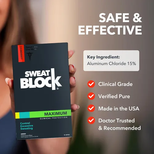 Miniatura 6 de SweatBlock Max Clinical - Toallitas antitranspirantes para sudoración excesiva e hiperhidrosis - hasta 7 días de protección/toallita - 10