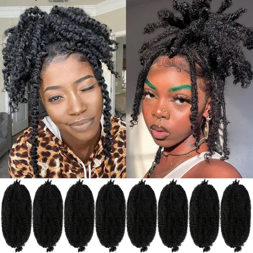 Miniatura 50 de Cabello Rizado Afro Elástico 8 Paquetes Cabello Trenzado Marley Twist Cabello Spring Twist Pre-Separado para Locs Falsos Cabello de Ganchillo Kinky
