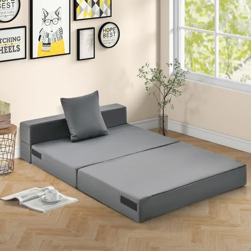 Miniatura 9 de Giantex Sofá cama plegable de 6 pulgadas con almohada, colchón de triple pliegue con espuma de alta densidad, sofá plegable con reposacabezas, cama