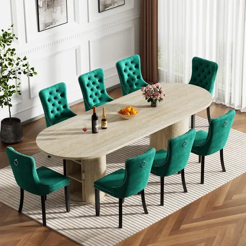 Miniatura 36 de Mesa de comedor redonda extensible con base de almacenamiento, mesa de comedor expandible natural de 63 a 94 pulgadas para 10 personas, mesa