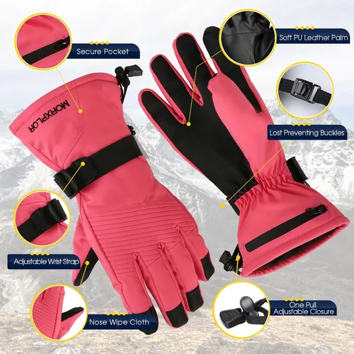 Miniatura 5 de MORXPLOR Guantes de nieve de esquí de invierno para hombres y mujeres, impermeables, resistentes al viento, para pantalla táctil, guantes