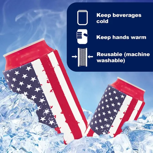 Miniatura 3 de 12 fundas para enfriar latas con bandera de Estados Unidos, neopreno a granel para latas y botellas, 120z