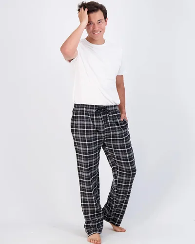 Miniatura 3 de Paquete de 3 Pantalones de pijama para hombre Pantalones de franela de algodón de punto Bragueta de botón (disponible en tallas grandes y altas)
