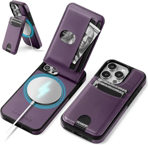 Miniatura 15 de SkyEagle Funda compatible con Magsafe para iPhone 13 Pro Max con soporte para tarjetas, función atril, bloqueo RFID, ranuras para tarjetas