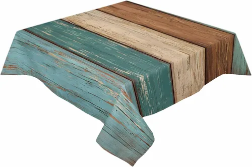 Miniatura 3 de Mantel rústico verde azulado impermeable para mantel cuadrado/redondo/rectangular, 54 x 54 pulgadas, manteles de poliéster lavables, mantel retro